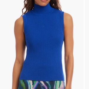 Royal Blue Ribbed Sleeveless Turtleneck Top XS